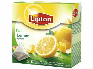 herbata czarna Lipton Lemon stokowa, piramidki, 20 torebek