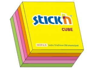 karteczki samoprzylepne Stick'n 50x50 mm, kostka mini mix 5 kolorw neonowych, 250 kartek