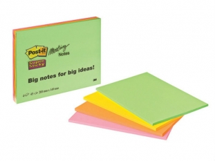 karteczki samoprzylepne 3M Post-it 6845 149x200 mm, Super Sticky, mix kolorw, 45kartek w bloczku, op. 4 bloczki