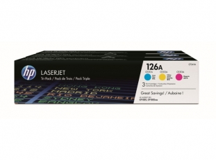 toner laserowy Hewlett Packard HP 126A, CF341A, zestaw 3 tonerw: CE311A, CE312A, CE313A, kolorowy - cmY, 3x1000 stron wydruku