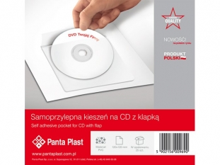 kiesze samoprzylepna na pyt CD/DVD 120x120 mm Panta Plast PVC, otwarta od gry, z klapk, 25 szt./op.