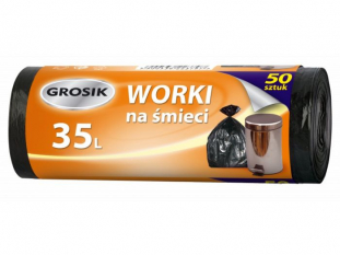 worki na mieci 35l Grosik, HDPE, czarne, 50 szt./rol.