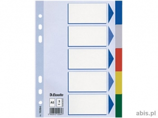 przekadki do segregatora A5 PP Esselte 5 kart z PVC 5 kolorw