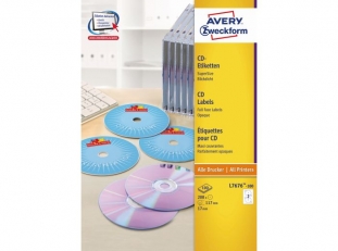 etykiety na pyty CD / DVD samoprzylepne biae Avery Zweckform 7676 r. 117 mm, ark. A4 1x2, 100 ark./op.