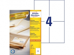 etykiety samoprzylepne uniwersalne biae recyklingowe Avery Zweckform 3483 papierowe 105x148 mm, ark. A4 2x2, 100 ark./op.